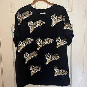 Queen of Sparkles Black All Over Tiger T-Shirt ~ Size Large